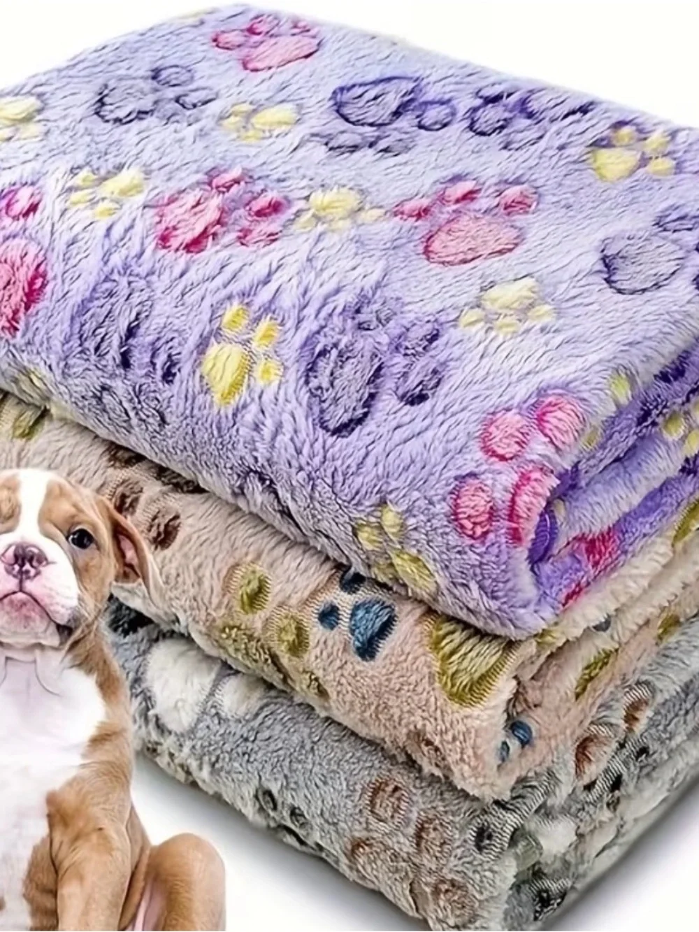 Plush Paw Print Pet Blanket - 20” x 30” Gray, Lavender or Tan